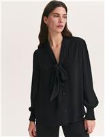 Finery London Georgette Tie Neck Blouse Green