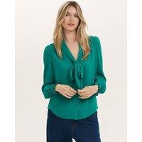 Finery London Georgette Tie Neck Blouse Green