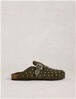 Leather Studded Flat Heel Mules