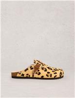 Leather Leopard Print Slip On Mules