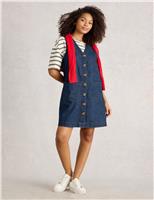 Denim Button Front Mini Pinafore Dress