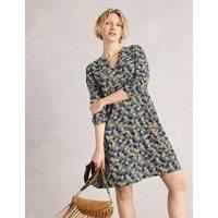 White Stuff Floral Knee Length Shift Dress Navy Mix