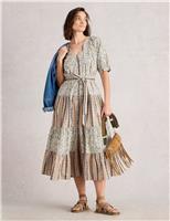 Pure Cotton Printed Midi Tiered Dress