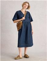 White Stuff Denim Midi Waisted Dress Dark Blue Denim