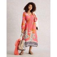 White Stuff Printed Midi Waisted Dress Pink Mix