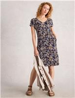 Jersey Paisley Floral V-Neck Tea Dress