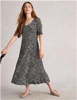 Jersey Abstract Print V-Neck Tea Dress