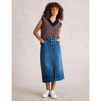 White Stuff Cotton Rich Denim Front Split Midi Skirt Denim