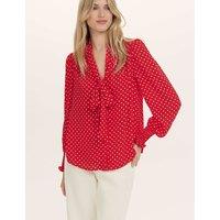Finery London Polka Dot Tie Neck Blouson Sleeve Blouse Red Mix
