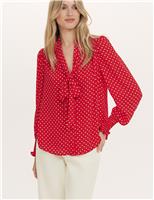 Polka Dot Tie Neck Blouson Sleeve Blouse