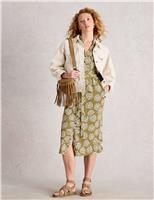 Cotton Blend Paisley Floral Shirt Dress