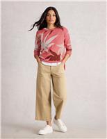 Cotton Blend Leaf Print Crew Neck Jumper