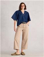 White Stuff Denim V-Neck Relaxed Blouse Dark Blue Denim