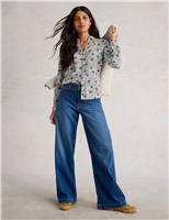 Pure Cotton Floral V-Neck Collared Shirt