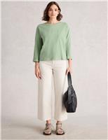 White Stuff Pure Cotton Crew Neck Top Medium Green