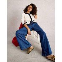 White Stuff Pure Cotton Tipped Button Front Cardigan Natural Mix