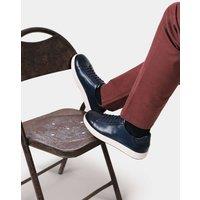 Jones Bootmaker Wide Fit Leather Lace Up Trainers Navy
