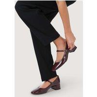 Jones Bootmaker Leather Patent Block Heel Mary Jane Shoes Burgundy