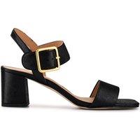 Leather Metallic Buckle Block Heel Sandals