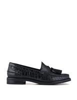 Leather Croc Tassel Block Heel Loafers