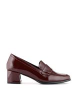 Leather Block Heel Almond Toe Loafers