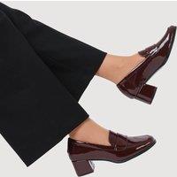 Jones Bootmaker Leather Slip On Block Heel Square Toe Loafers Burgundy