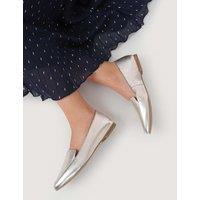Jones Bootmaker Leather Metallic Block Heel Pointed Loafers Gold