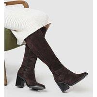 Jones Bootmaker Suede Block Heel Knee High Boots Brown Mix