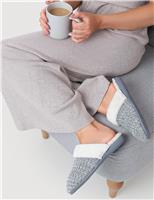 Knitted Faux Fur Cuff Mule Slippers