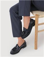 Leather Croc Tassel Block Heel Loafers