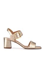 Leather Metallic Buckle Block Heel Sandals