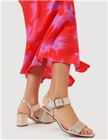 Leather Metallic Buckle Block Heel Sandals