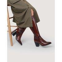 Jones Bootmaker Leather Block Heel Knee High Boots Brown