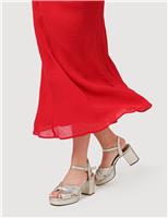 Leather Metallic Platform Block Heel Sandals