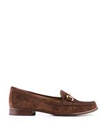Wide Fit Suede Bar Trim Block Heel Loafers