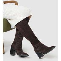 Jones Bootmaker Suede Block Heel Knee High Boots Brown Mix