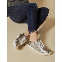 Jones Bootmaker Wide Fit Leather Metallic Side Zip Trainers Silver