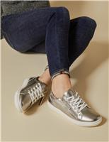 Jones Bootmaker Wide Fit Leather Metallic Side Zip Trainers Silver
