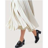 Jones Bootmaker Leather Block Heel Almond Toe Loafers Black