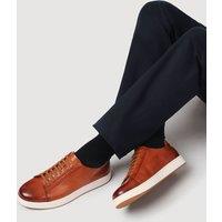 Jones Bootmaker Wide Fit Leather Lace Up Trainers Tan