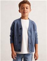 Pure Wool Knitted Back Logo Cardigan (3-14 Yrs)