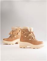 Sorel Joan Leather Faux Fur Trim Platform Ankle Boots Brown Mix