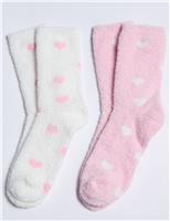 2pk Cosy Heart Ankle High Fluffy Socks