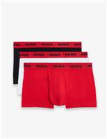 Hugo 3 Pack Cotton Rich Logo Waistband Trunks Black
