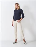 Crew Clothing Cotton Rich Cable Knit Crew Neck Jumper Navy