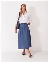 Pure Cotton Gingham Midi A-Line Skirt