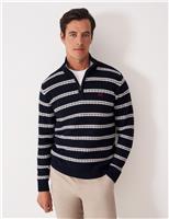 Pure Cotton Striped Cable Half Zip Jumper