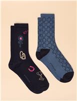 2pk Cotton Rich Woodland Polka Dot Socks