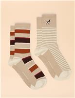 2pk Cotton Rich Patterned Ankle High Socks