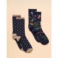 Joules 2 Pack Cotton Rich Patterned Ankle High Socks Multi
